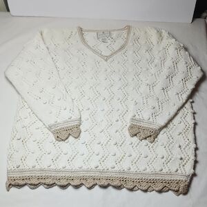 Express Tricot Hand Knitted Chunky Ramie/Cotton Blend V-Neck Sweater Vintage 90s